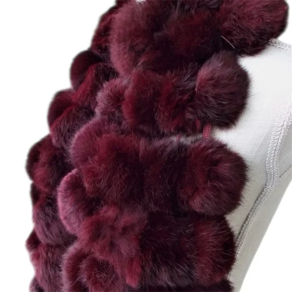 Cejon Burgundy Rabbit‎ Fur Scarf - Picture 3 of 4